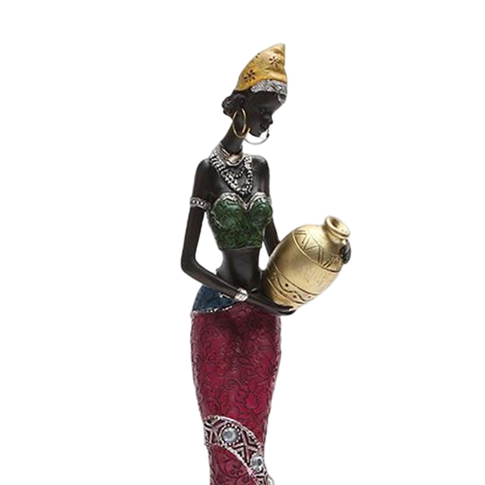 Minimalist African Figurine Craft Decor Collections Tabletop Artwork Sculpture Exquisite Tribal Women Statue for Bookshelf  Cabinet Home