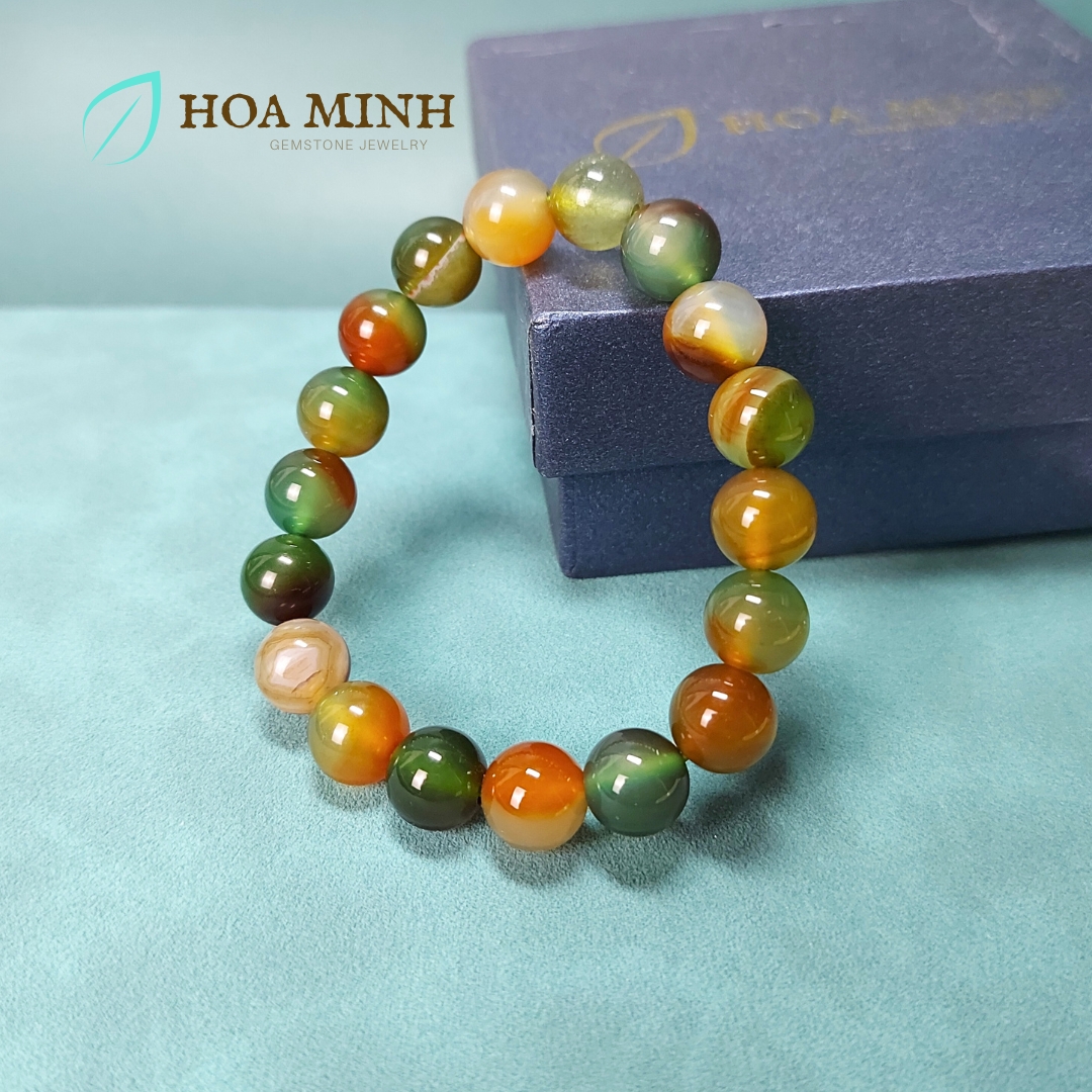 Vòng tay phong thủy đá Mã Não tứ quý trơn size hạt 10 li