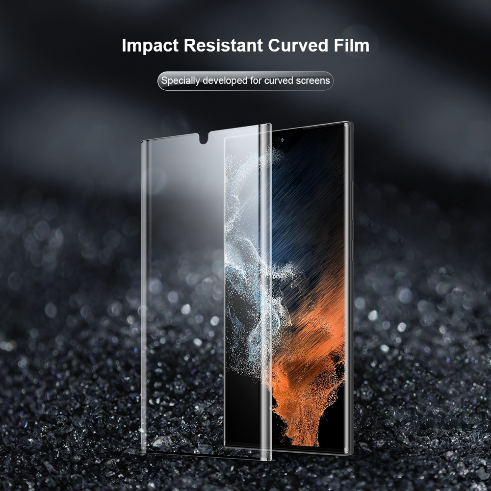 (Mua 1 tặng 1) Tấm dán màn hình curved film full viền 3D cho Samsung Galaxy S22 Ultra hiệu Nillkin Full Glue Screen Protector có độ mỏng chỉ 0.23mm, mặt vát cạnh 2.5D ôm sát toàn bộ viền, tặng kèm khung tự dán dễ dàng dán tại nhà - Hàng nhập khẩu