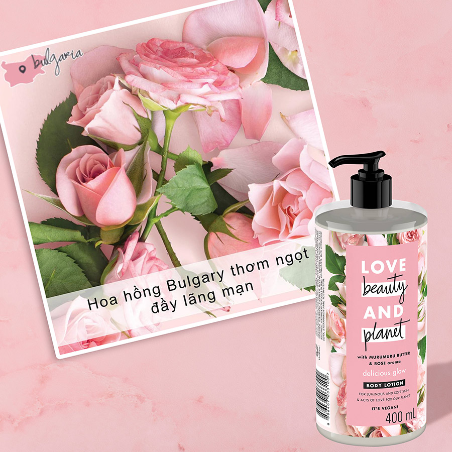 Sữa Dưỡng Thể 400Ml Love Beauty And Planet Làm Sáng Da Delicious Glow Với 100% Tinh Dầu Hoa Hồng Bulgaria