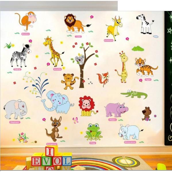 BỘ COMBO DECAL GHÉP ĐÔI TRANG TRÍ - Voi xanh kết hợp Thú tiếng kẻ