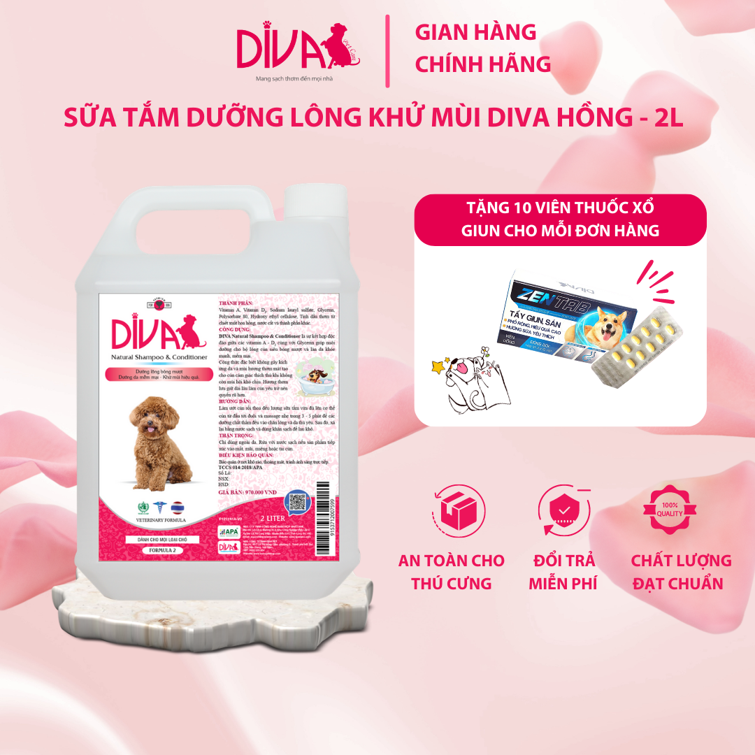 SỮA TẮM CHÓ DƯỠNG LÔNG KHỬ MÙI DIVA HỒNG 2L (DIVA FORMULA 2)