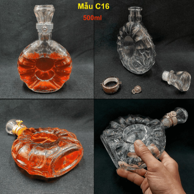 Chai Thủy Tinh Đựng Rượu 500ml cao cấp mẫu xo remy – Bình Đựng Rượu Thủy tinh trong suốt