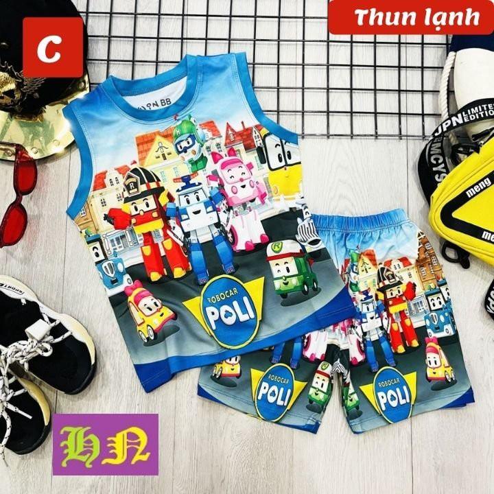 Set đồ bộ bé trai sát nách Robocar Poli - đội xe cứu hộ 10-43kg- Vải thun lạnh in 3d sắc nét - HNStore115