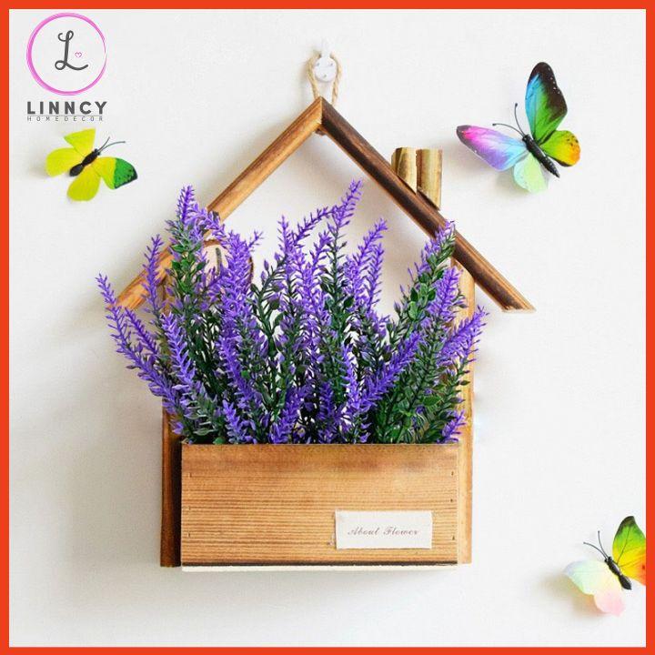 Giỏ hoa lụa treo tường hình ngôi nhà trang trí nhà cửa, cửa hàng, văn phòng, lớp học