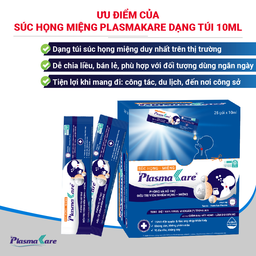 Súc họng miệng PlasmaKare dạng túi 10ml