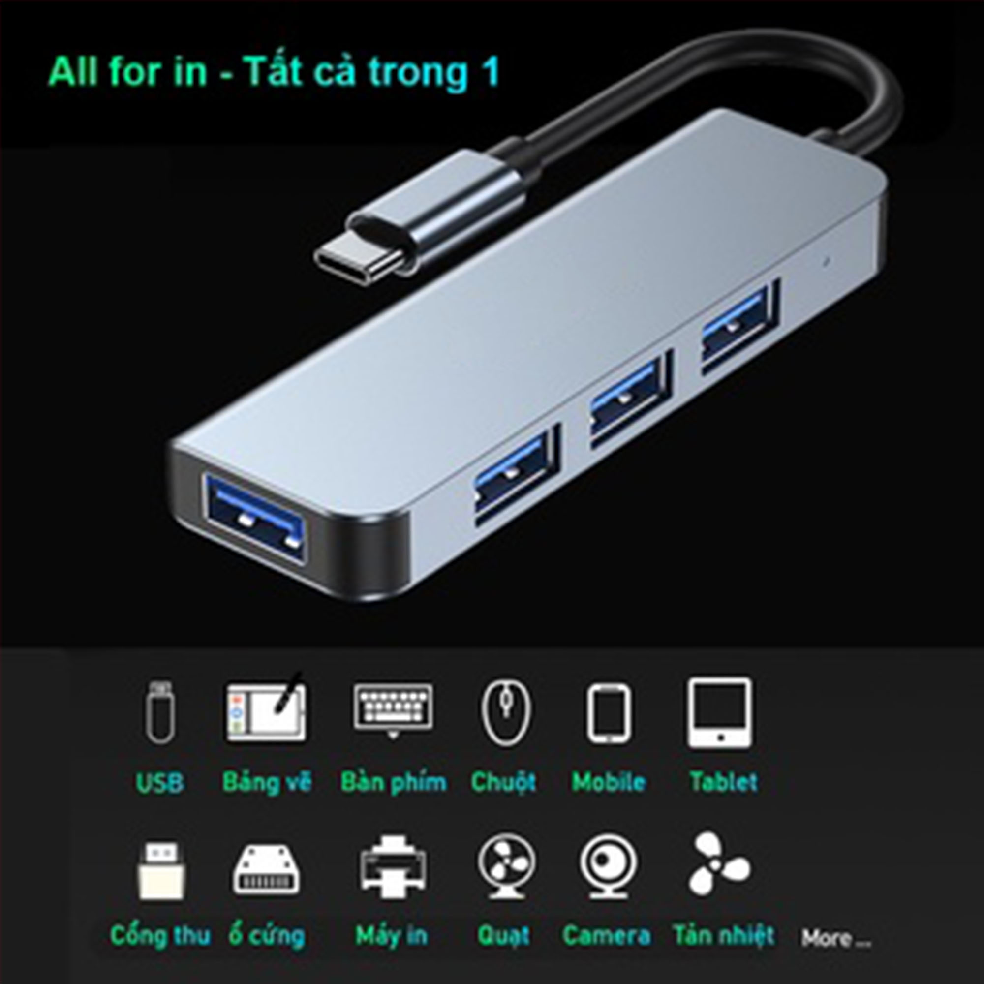 Hub chuyển đổi mở rộng USB Typec sang USB 3.0 – Hàng chính hãng