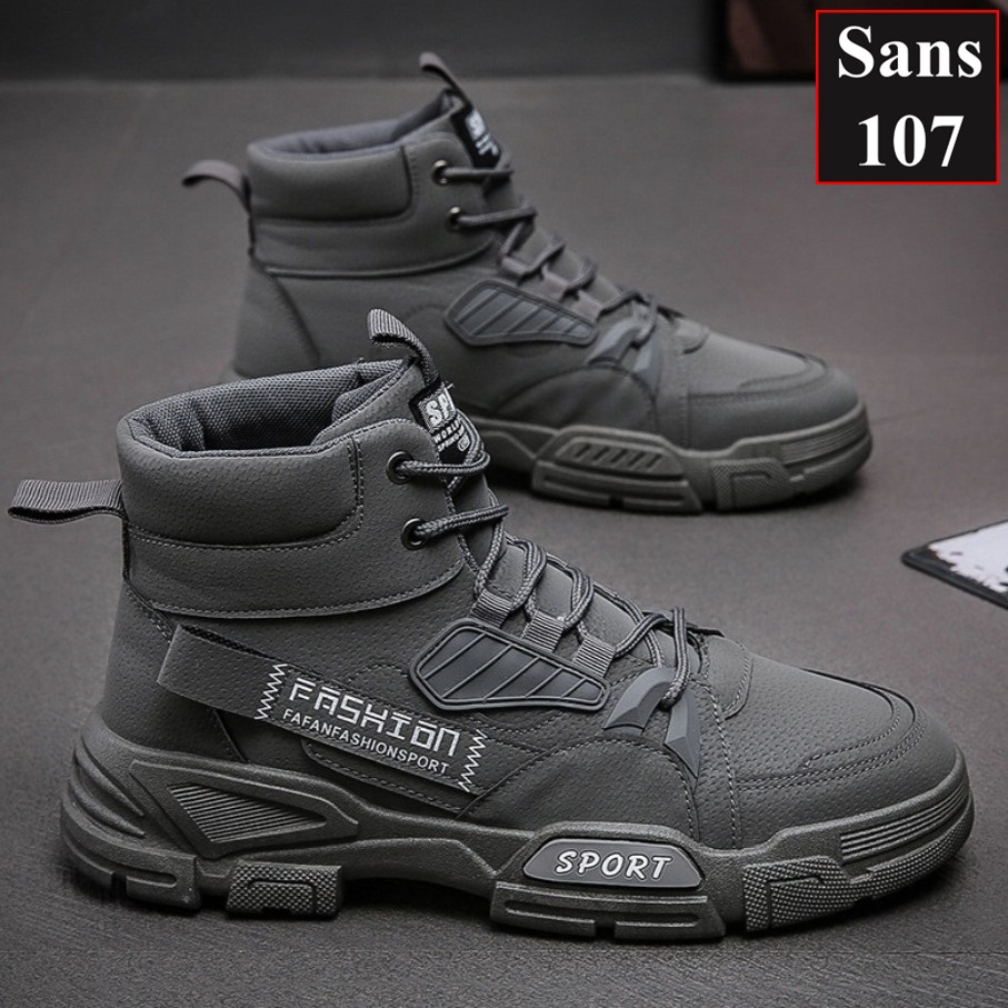 Boot nam cao cổ độn đế 6cm Sans107 boost đen bot xám be boots có dây buộc bốt lửng fullbox size 39 40 41 42 43 44