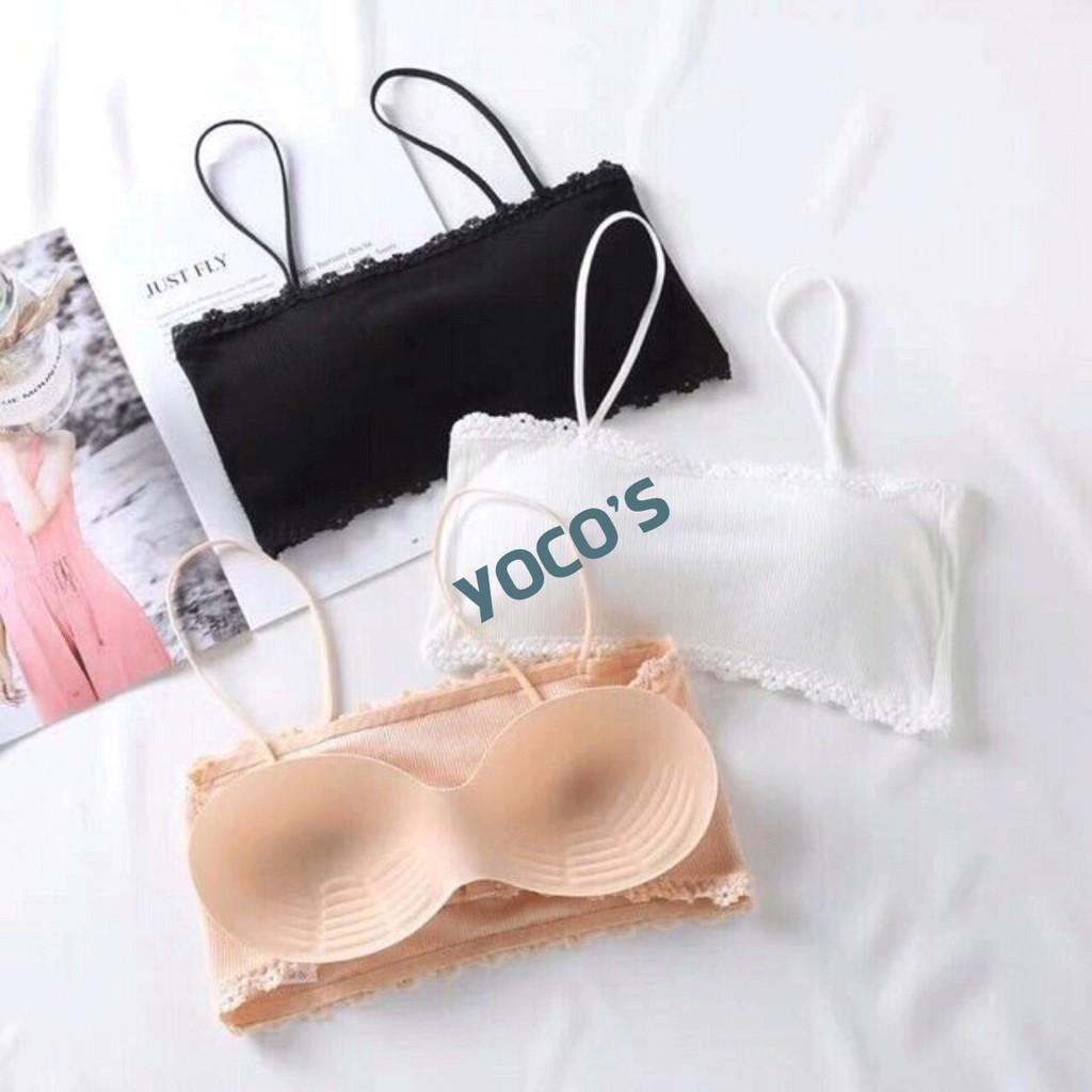 Bra quây ngực hai dây YOCO'S Cotton len tăm viền ren móc sau BRA003-Smartlife365