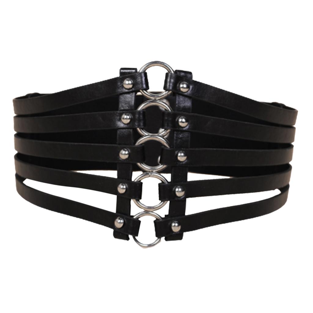 Ladies Gothic Punk Wide Belt Hip Belt Waist Belt Waist Corset Rivet Belt Black Made of PU