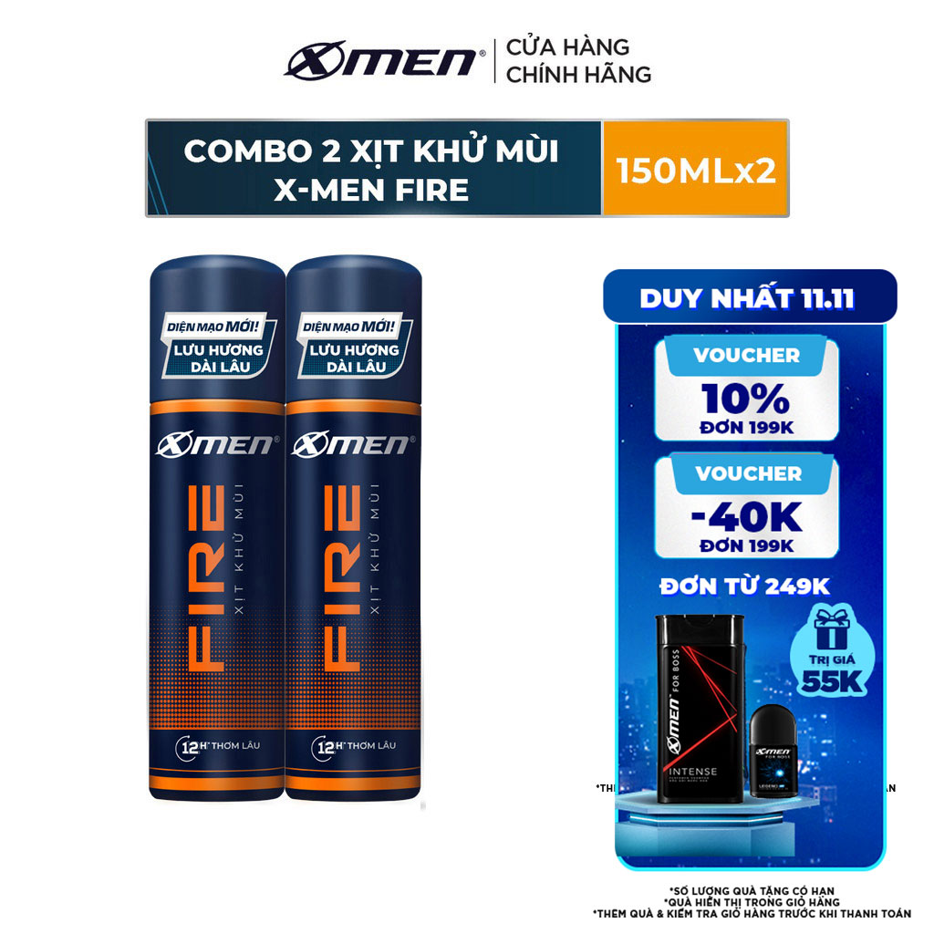 Combo 2 Xịt khử mùi X-Men Fire 140ml