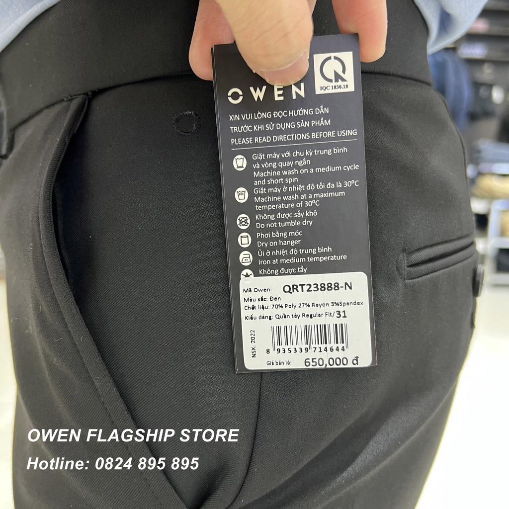OWEN - Quần âu nam công sở dáng Regular màu đen trơn có trợ cạp co dãn mã QRT23888N