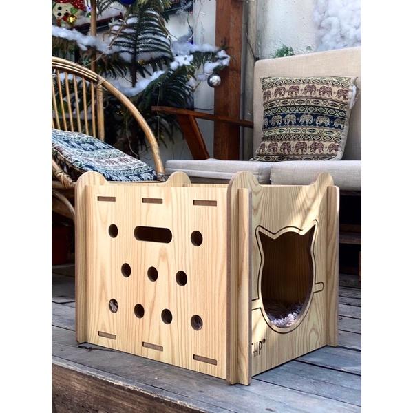 Nhà gỗ cho mèo đáng yêu, lắp ghép rất chắc chắn size L 0-10kg