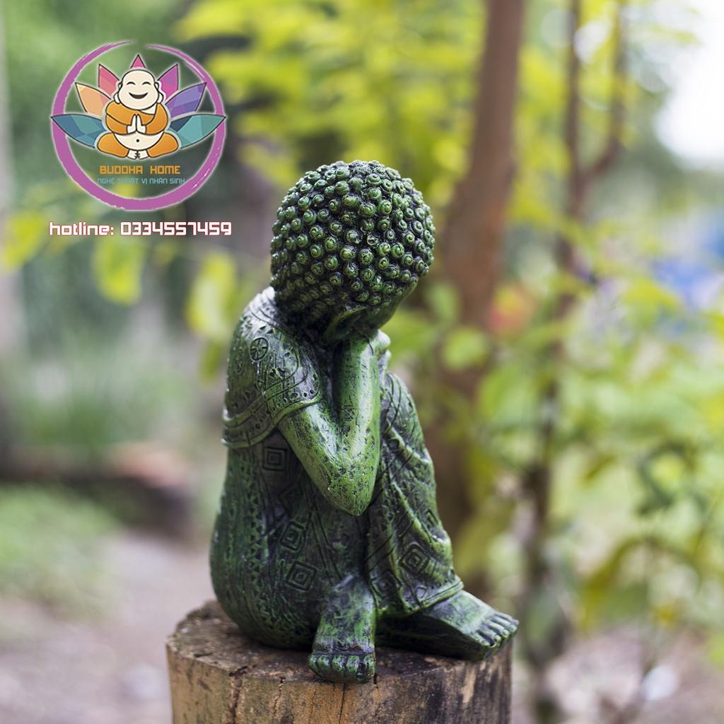 Tượng Phật An Nhiên Xanh Rêu Cao 24 cm phong thủy thờ cúng trang trí nhà cửa