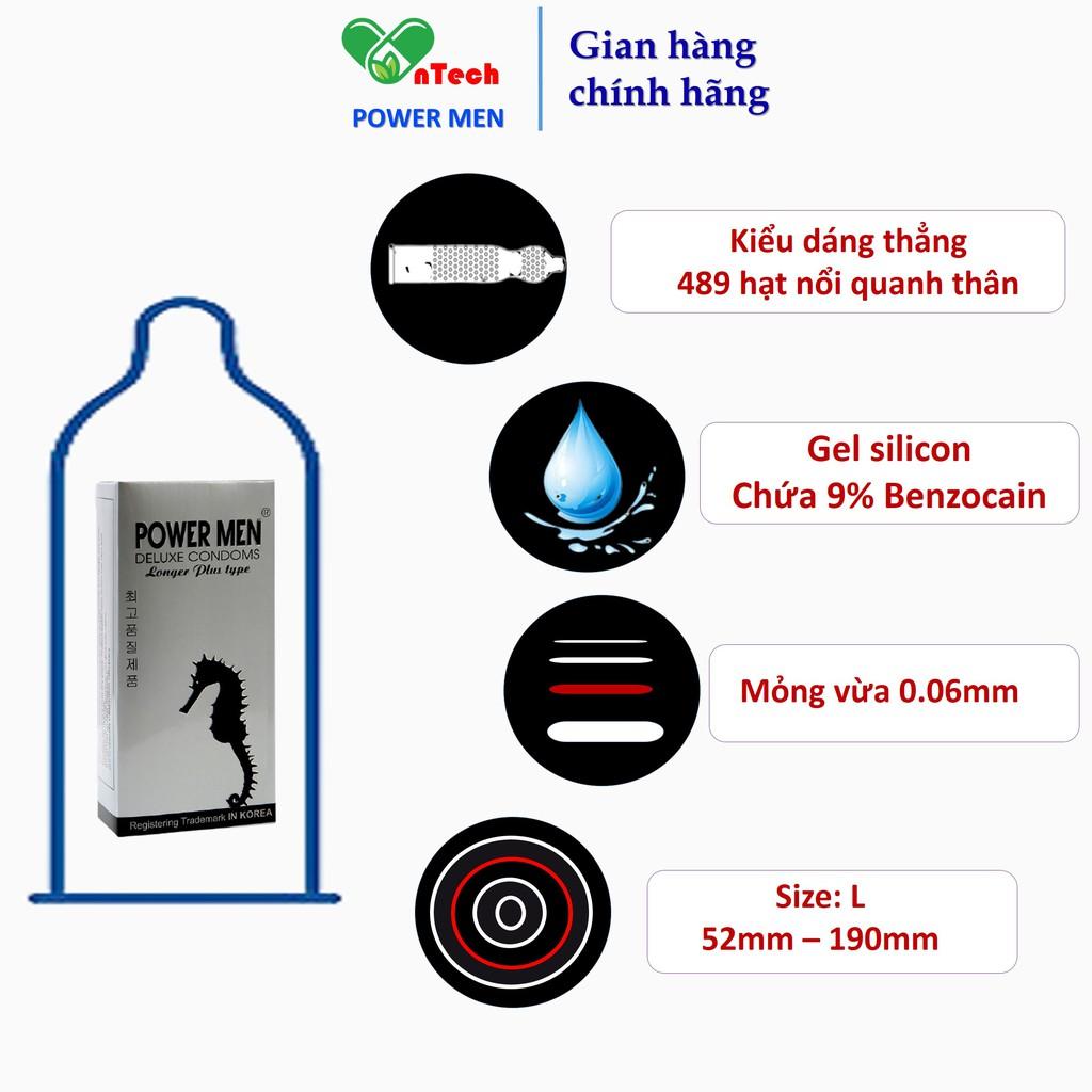 Bộ 24 Bao cao su POWER MEN CÁ NGỰA Đen và trắng có 489 hạt gai nổi 16 gân chìm tăng khoái cảm siêu kéo dài thời gian