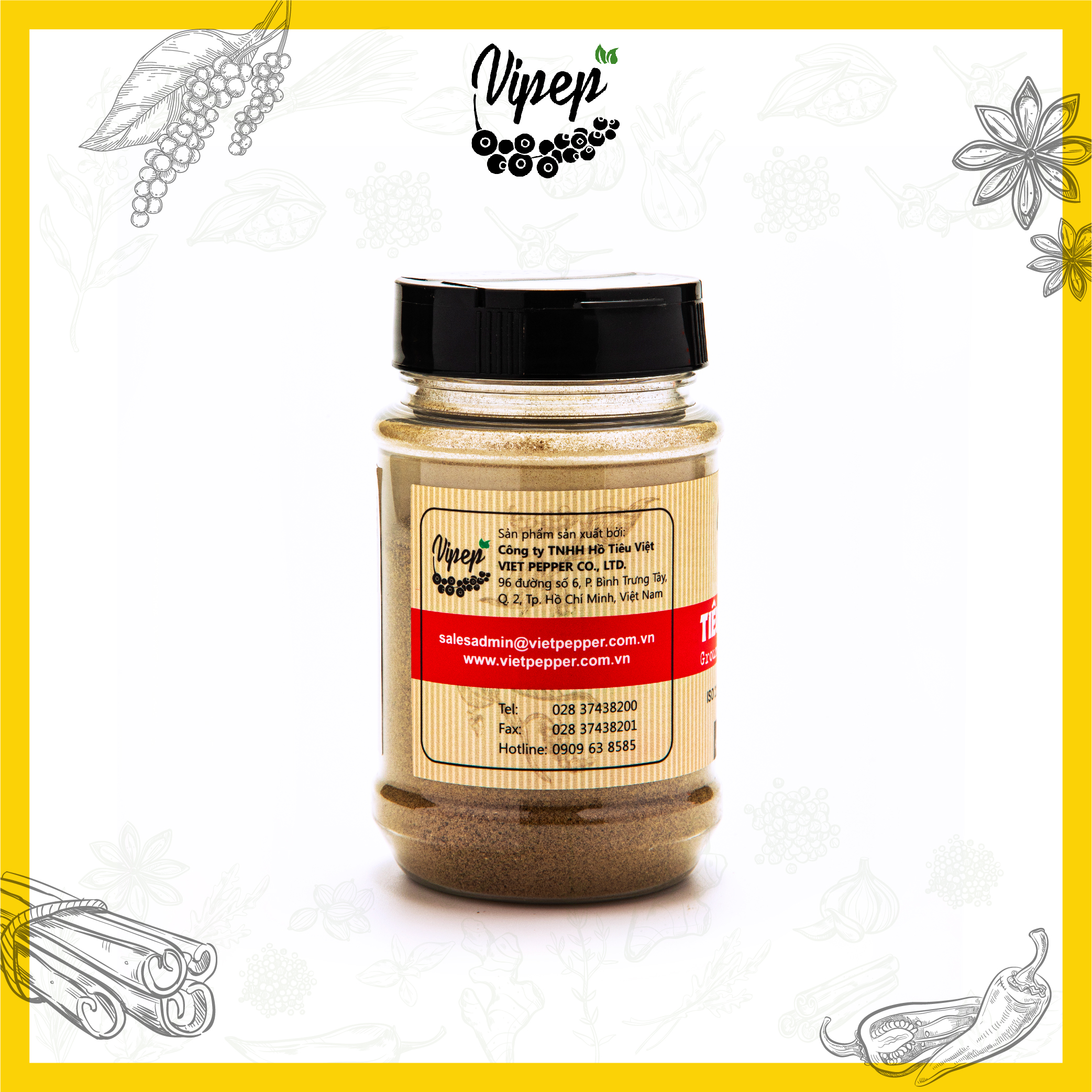 Tiêu đen xay nhuyễn Vipep 100g cay thơm dậy mùi, chuyên dùng làm gia vị ứớp thực phẩm, nêm món xào,.