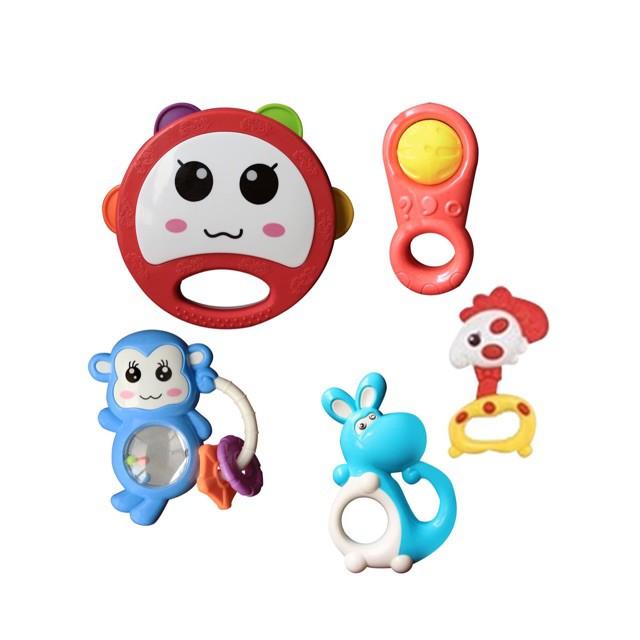 Túi đồ chơi xúc xắc lục lạc cho bé set 5 món Toys House 776-1  giúp bé sơ sinh kích thích phát triển giác quan - tặng đồ chơi tắm màu ngẫu nhiên