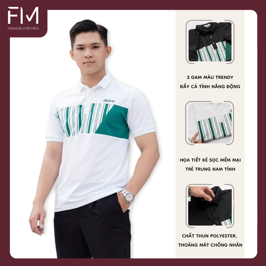 Hình ảnh Áo polo ngắn tay nam, chất thun poly mềm mịn co giãn 4 chiều, họa tiết phối màu trẻ trung - FORMEN SHOP - FMPS195