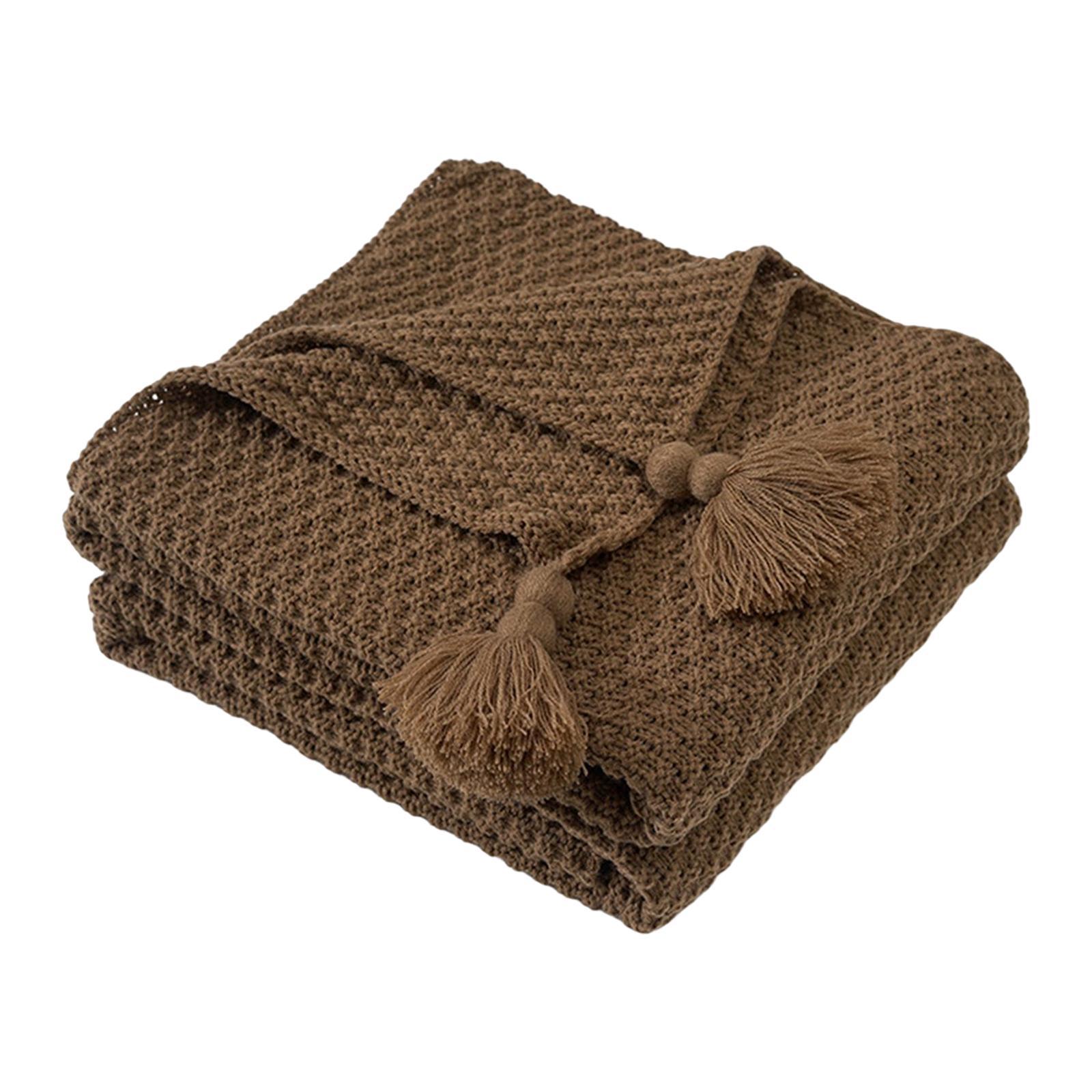 Knit Throw Blanket Camping Blanket with Tassel Soft for Bed Couch Sofa