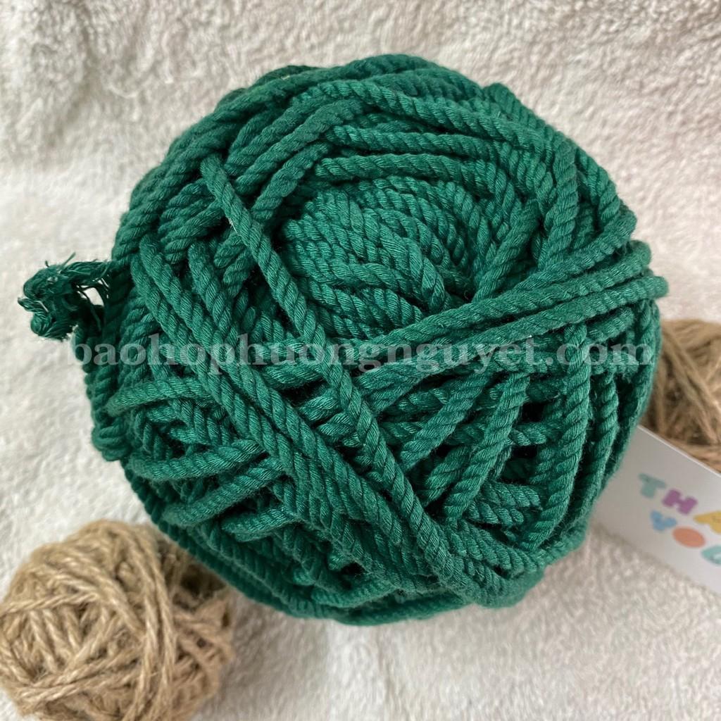 Dây thừng cotton làm handmade, macrame, decor màu xanh bách tùng size 5mm