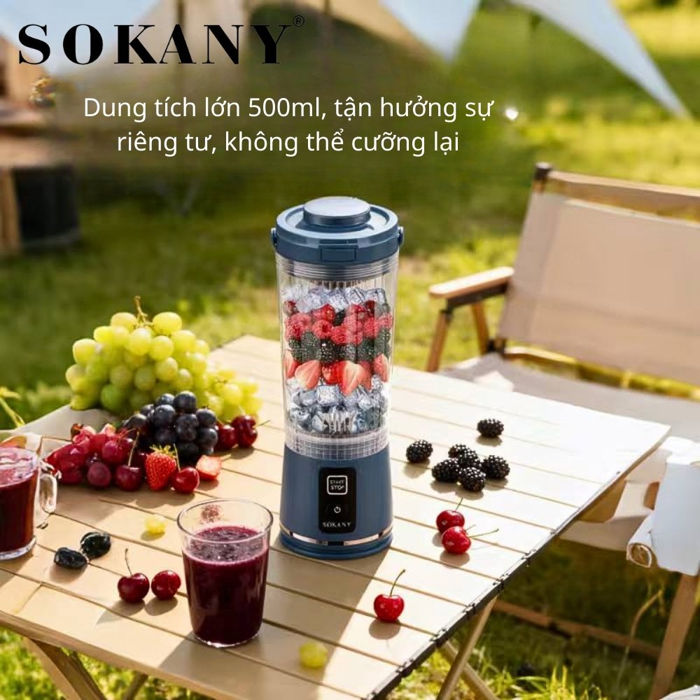 XAY ĐƯỢC ĐÁ - Máy xay sinh tố cầm tay SẠC PIN KHÔNG DÂY SOKANY SK-01023, pin sạc 1300mAh, 6 lưỡi dao sắc bén không gỉ - HÀNG CHÍNH HÃNG