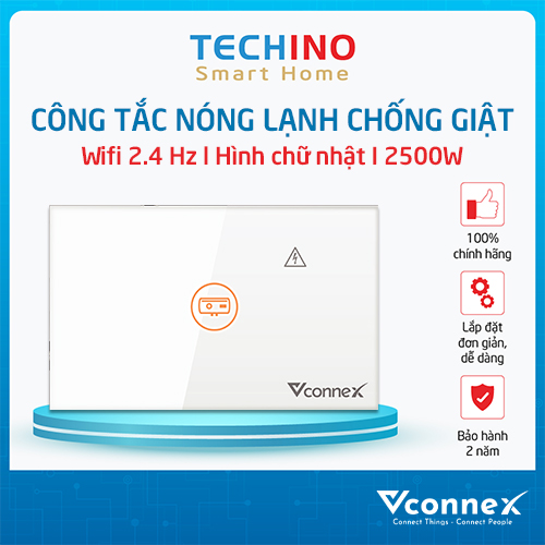 Công tắc cho bình nước nóng thông minh chống giật Vconnex, Kết nối Wifi, hẹn giờ Bật Tắt, công suất 2500W từ Techino&quot;