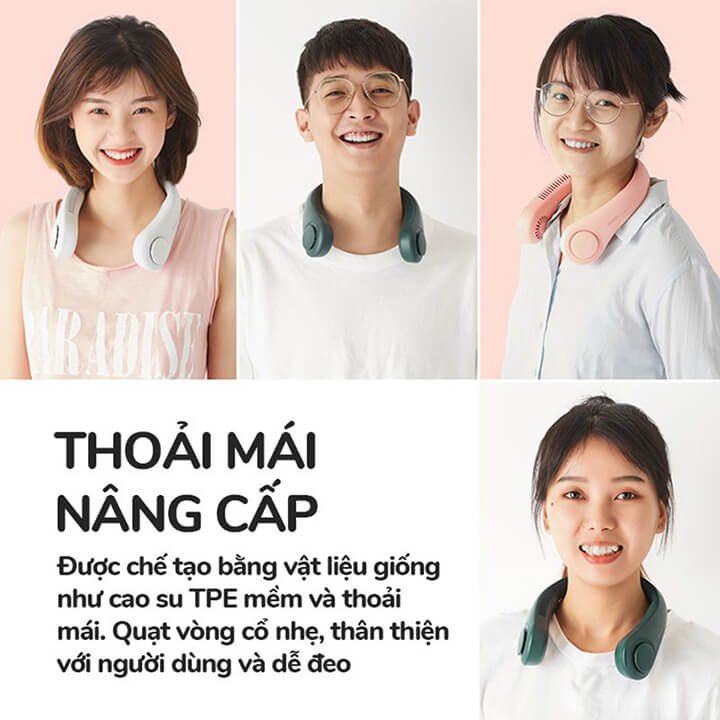 Quạt đeo cổ mini không cánh làm mát thông minh 360 độ, quạt treo cổ tích điện 3 chế độ pin trâu, kiểu dáng thể thao