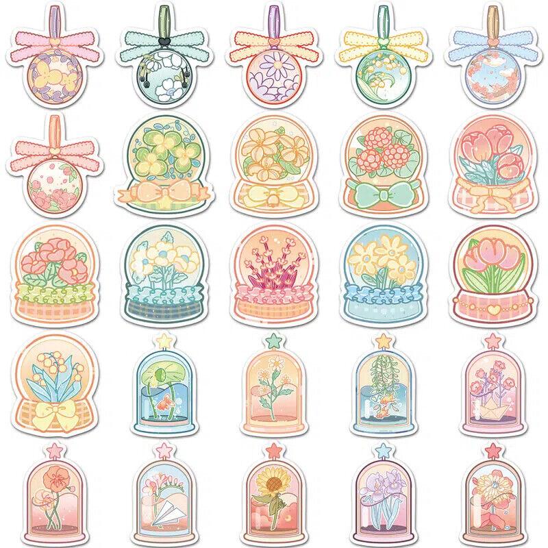 Sticker hoa thủy tinh pastel anime trang trí mũ bảo hiểm, guitar, ukulele, điện thoại, sổ tay, laptop - mẫu S5
