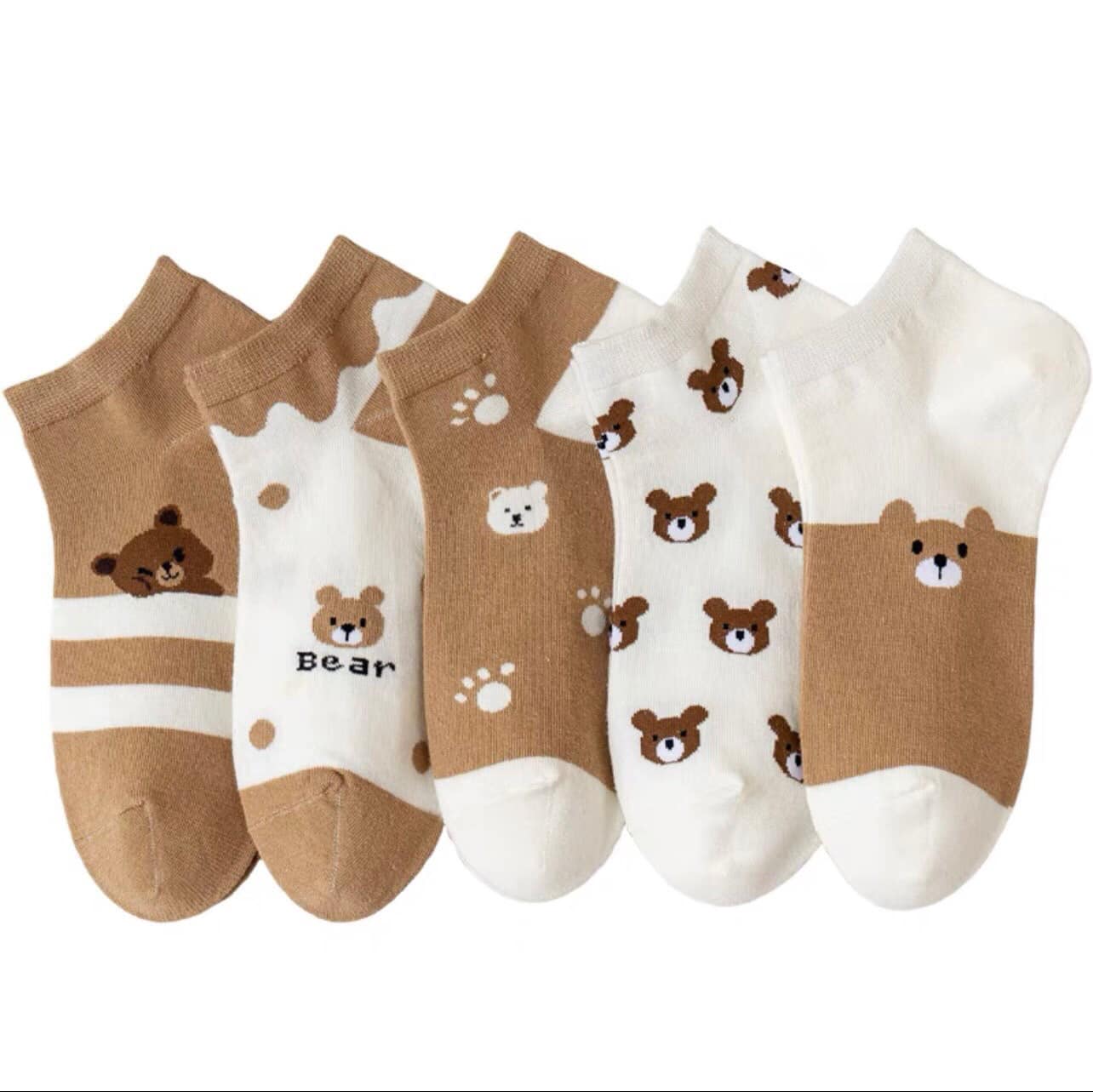 Set 5 đôi tất gấu thời trang phong cách Hàn Quốc