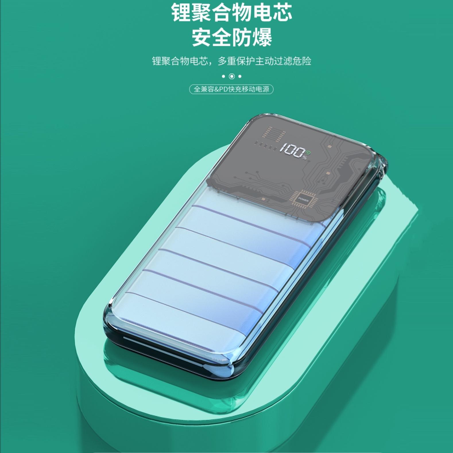 Phong cách mới nhất của bộ nguồn di động 10000 mAh sáng tạo theo phong cách công nghiệp đi kèm với màn hình kỹ thuật số dòng PD20W sạc nhanh trong suốt ngân hàng điện punk trong suốt