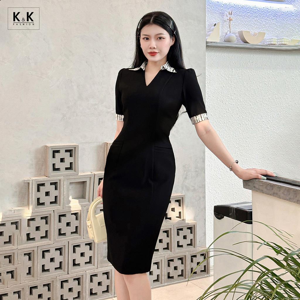 Đầm ôm công sở cổ sơ mi K&amp;K Fashion KK150-30 Chất Liệu Tuyết Ý