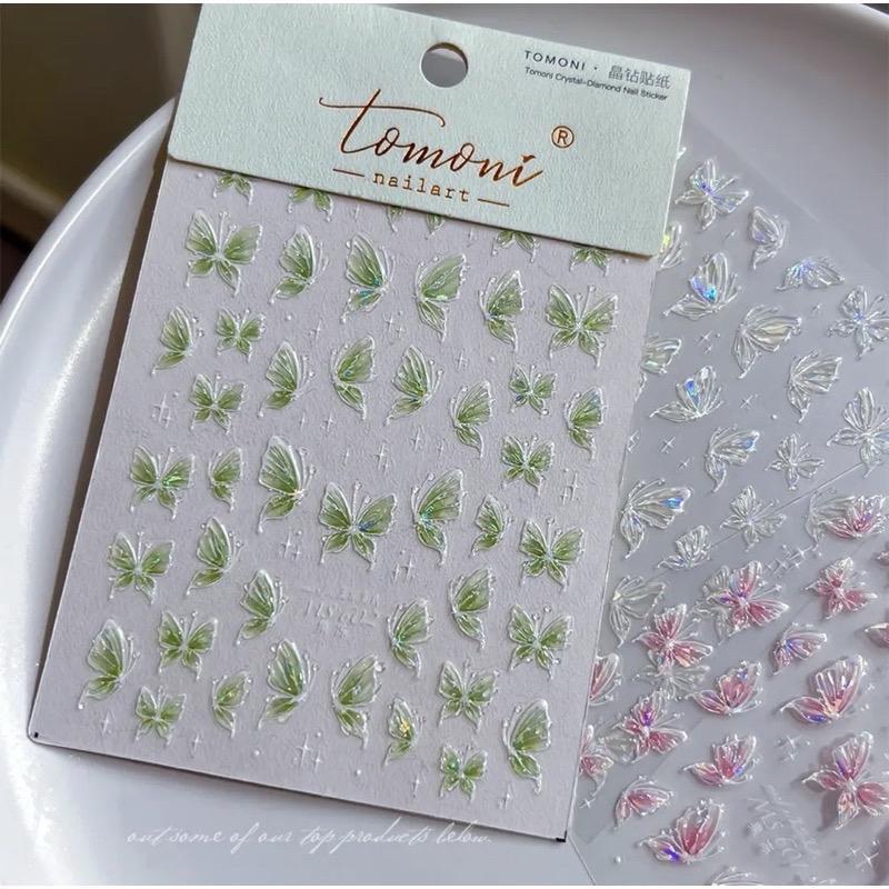 Sticker Móng Lụa 5D Bướm Hồ Điệp Hồng Xanh Làm Nail, Hình Dán Nơ Trang Trí Móng, Hàng Mới Về Nữ Women