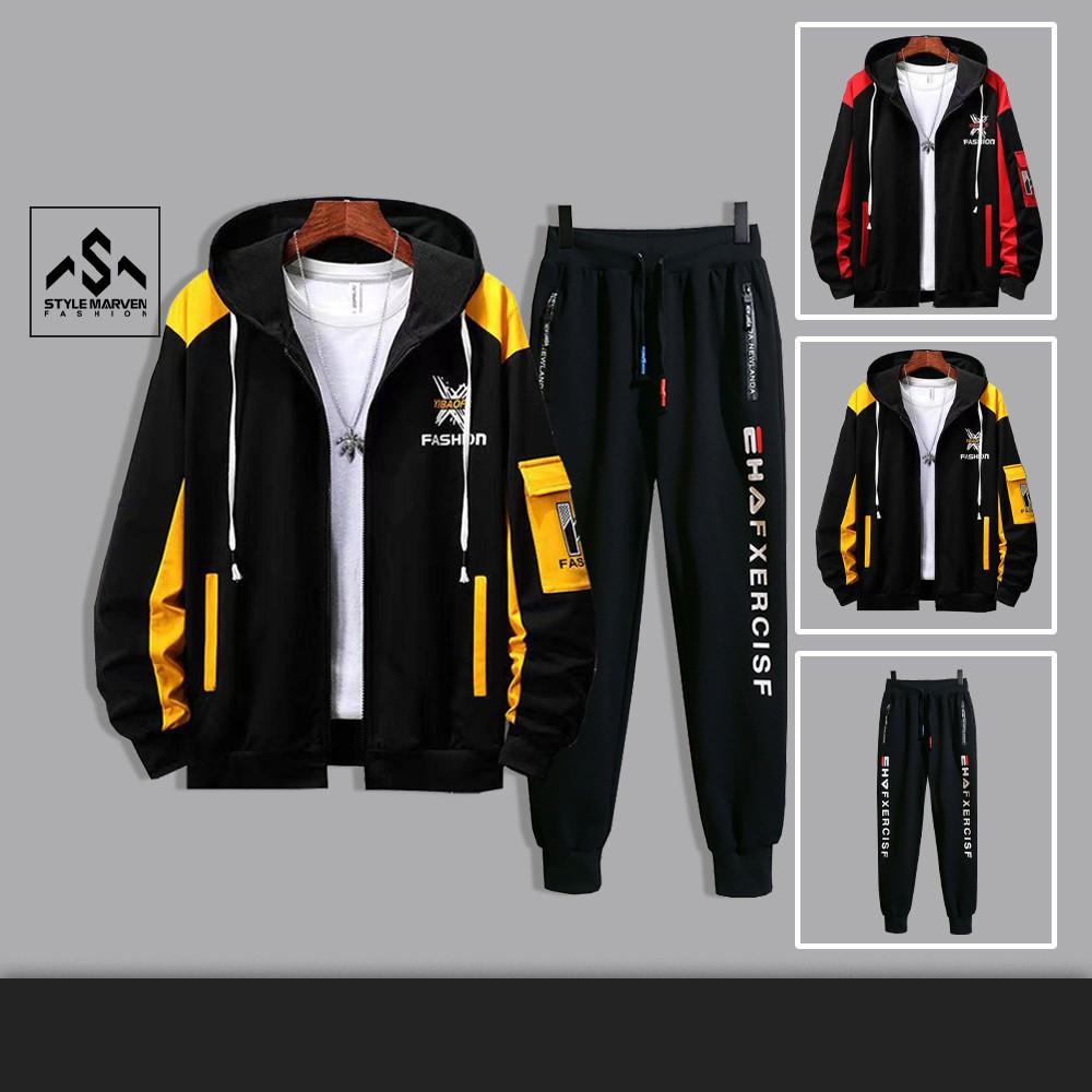 Bộ thể thao nam thu đông, áo khoác nhẹ FASHION kết hợp jogger nỉ bo gấu năng động - SET NAM 90000181
