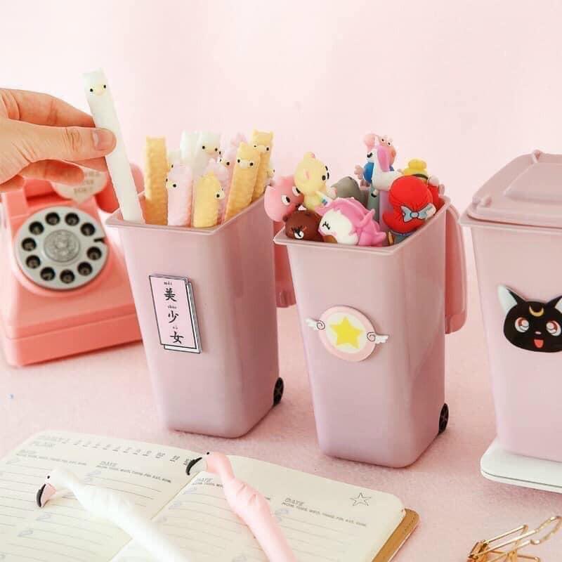 Ống cắm bút/ thùng rác mini để bàn màu hồng siêu yêu