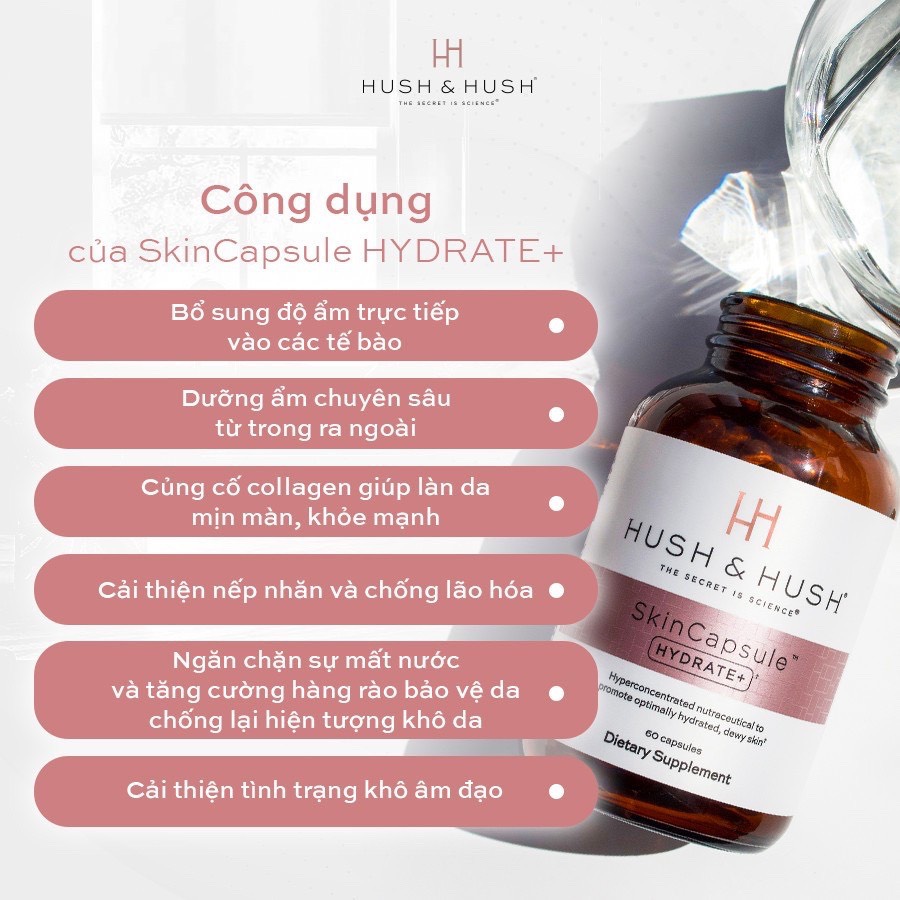 Image Skincare Hush &amp;amp; Hush Skin Capsule Hydrate+ Viên Uống Giữ Ẩm Cho Da Khô, Da Mất Nước 60 Viên.