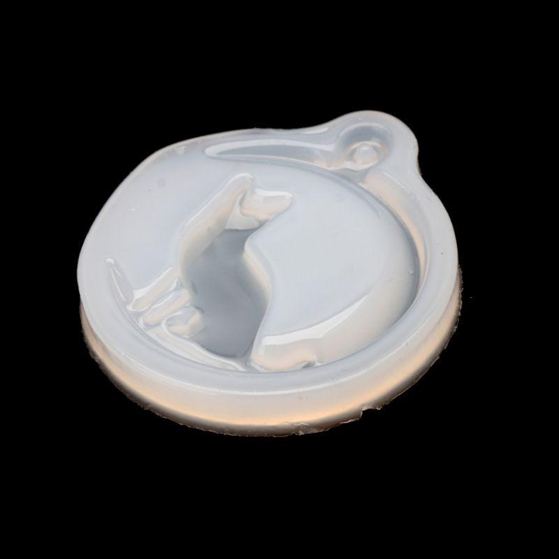 Khuôn Silicone Làm Mặt Dây Chuyền Hình Mèo Ngồi Trên Mặt Trăng Handmade