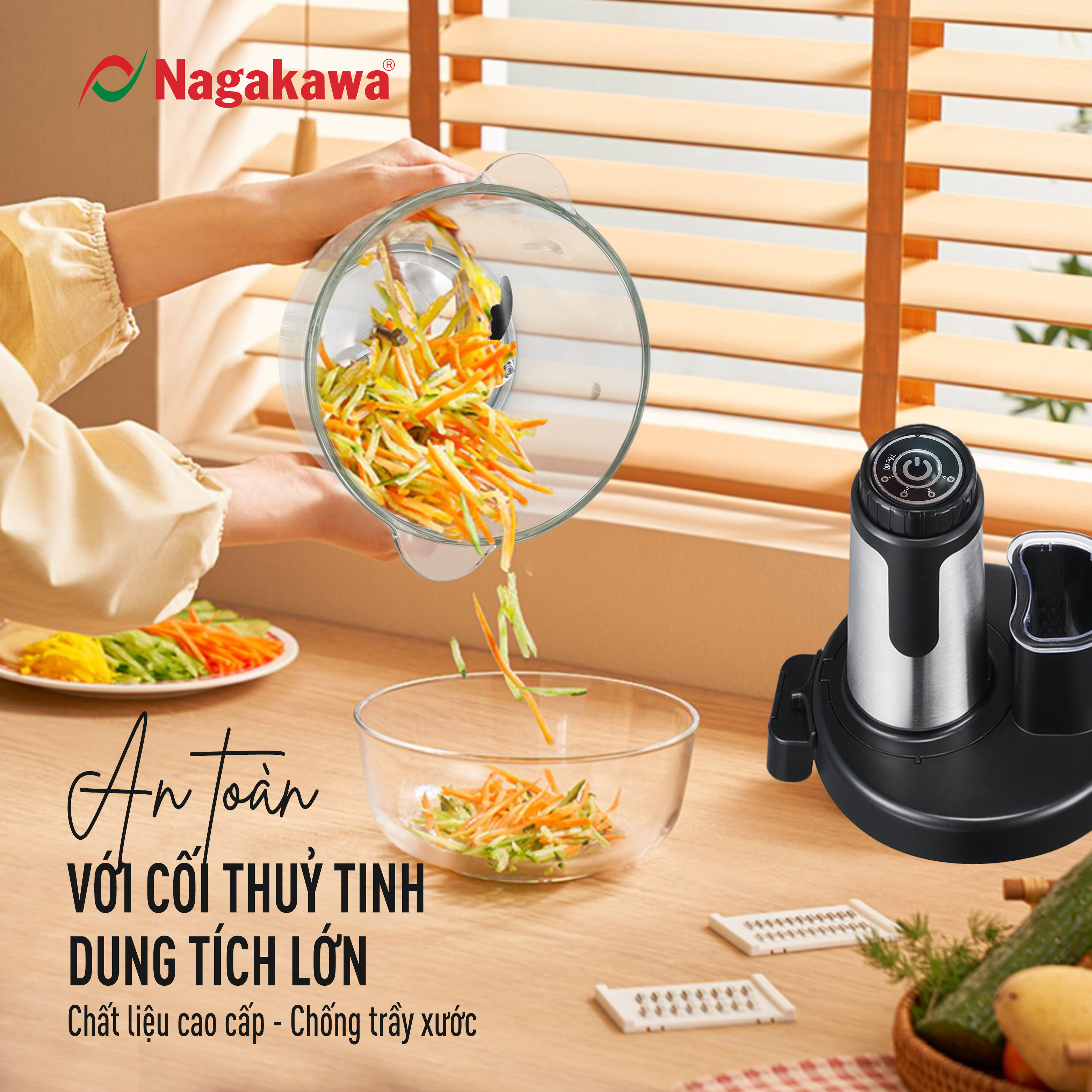 Máy xay thịt đa năng Nagakawa NAG0822 - Lưỡi dao kép - 6 chức năng - Hàng chính hãng