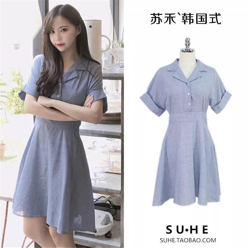Đầm xoè cổ vest tay ngắn,thiết kế kiểu cổ điển quốc dân dễ thương, xinh đẹp (Đ256)VDVDVDVD