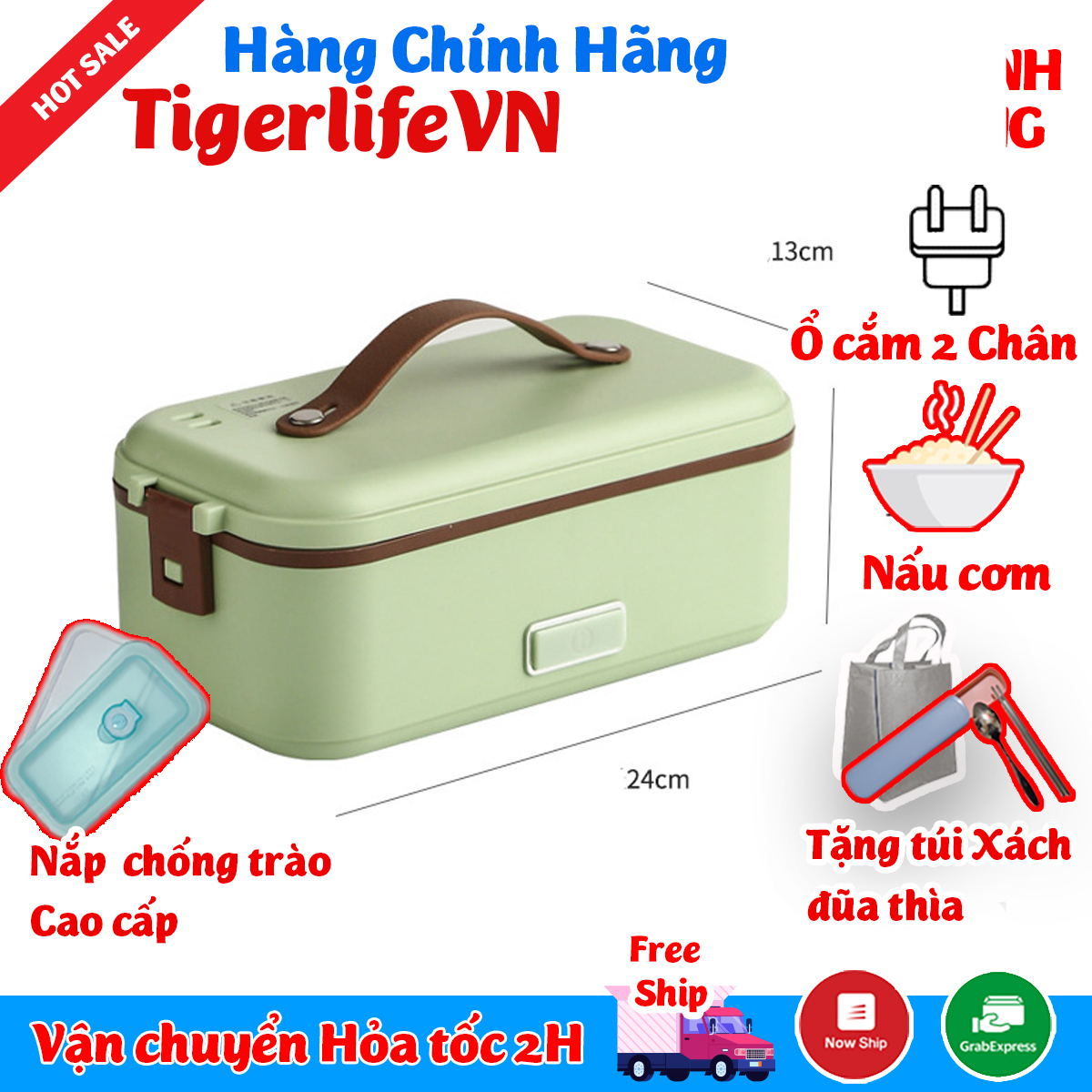 Hộp cơm hâm nóng và nấu, hộp cơm Cắm điện Cao cấp 1, 2, 3 Tầng Tặng túi đũa thìa