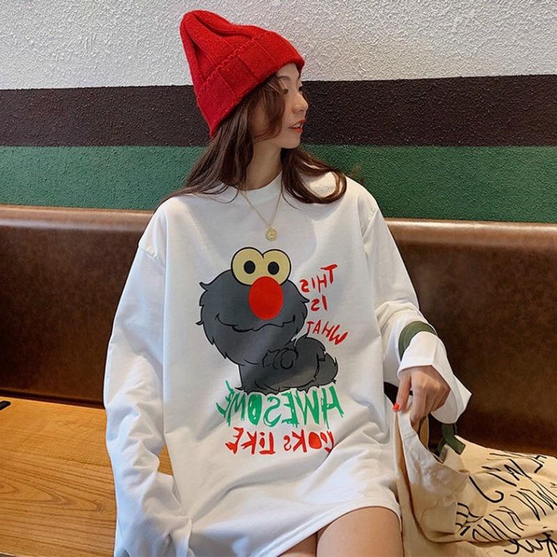 Áo thun nữ tay dài dáng rộng in hình ngộ nghĩnh