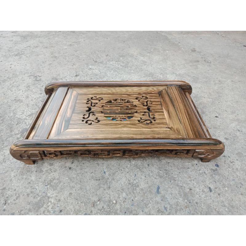 Khay trà chân cuốn gỗ mun loại to