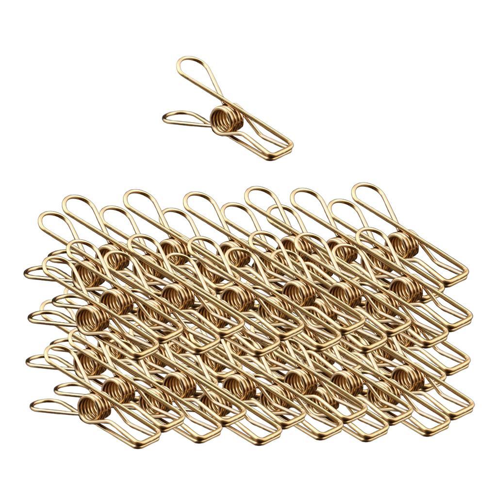 40 Clothes Clip Multipurpose Peg Clamps Stainless Steel Golden Wire