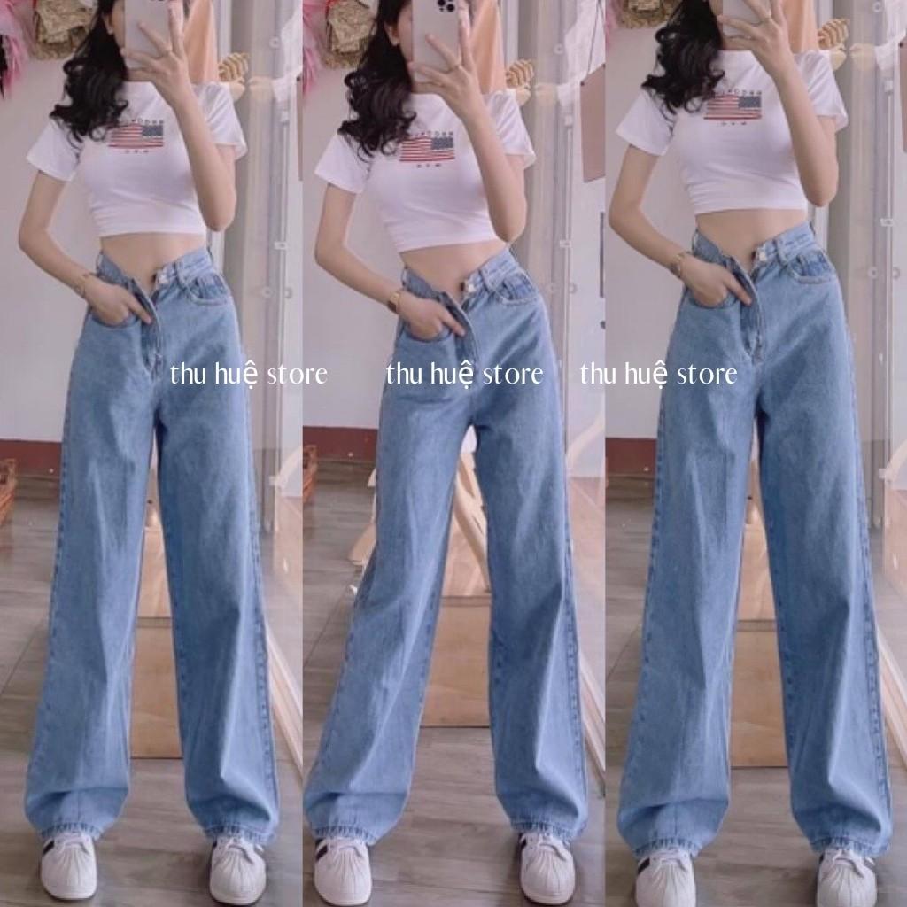Quần Jean Ống Rộng SIMPLE JEAN Unisex-Chất Liệu Jean Không Giãn,Màu Xanh Nhạt
