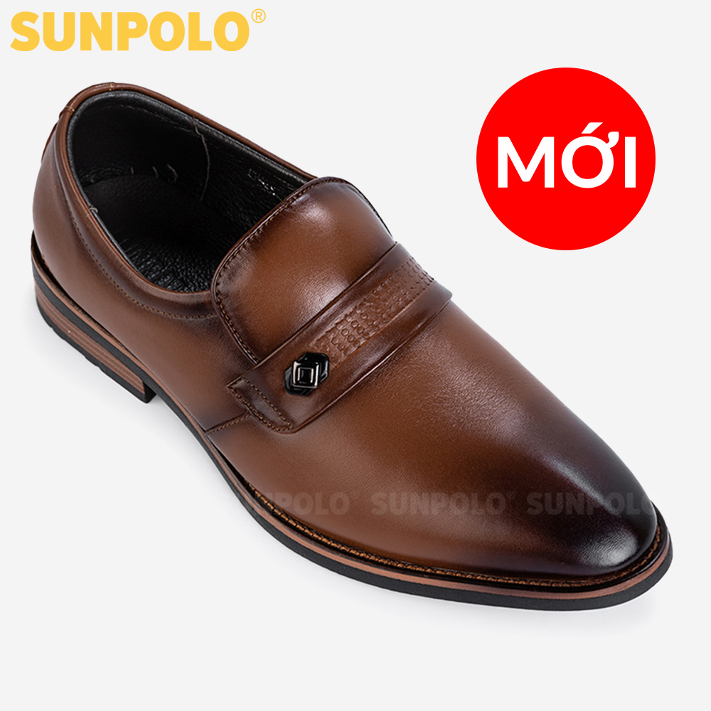 Giày Nam, Giày Tây Nam Da Bò Sunpolo Sph428 Đen, Nâu - 43 - Màu Nâu
