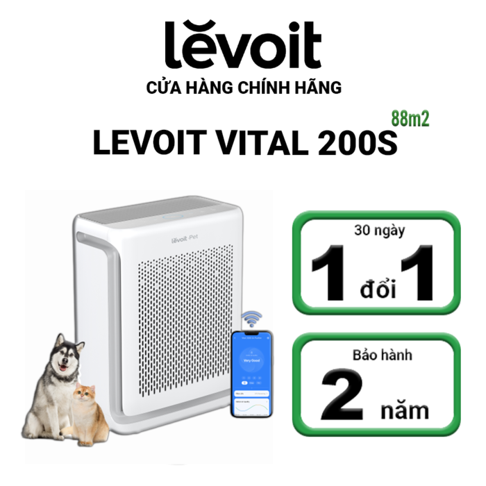 Máy Lọc Không Khí Levoit Vital 200S 88m2 | Khử Mùi Diệt Khuẩn | Hút Lông Thú Cưng Cực Mạnh | Hàng Chính Hãng