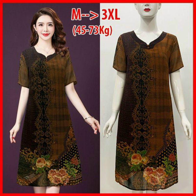 ĐẦM SUÔNG IN HỌA TIẾT HOA HỒNG