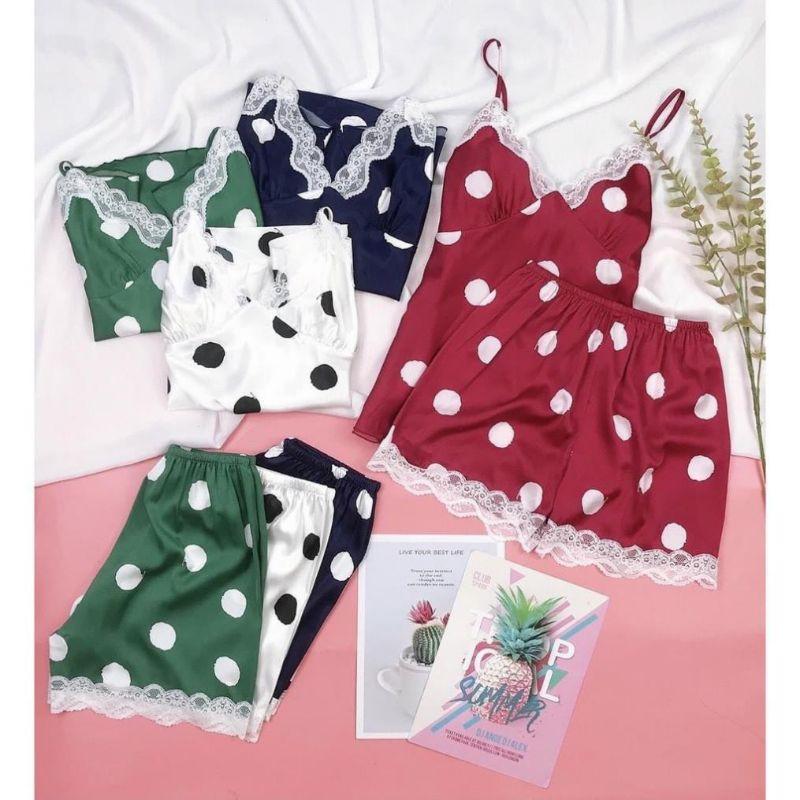 Bộ ĐồNgủ SexySALE SẬP XÀNBộ ngủ lụa 2 dây chấm bi kèm mút ngực Z397