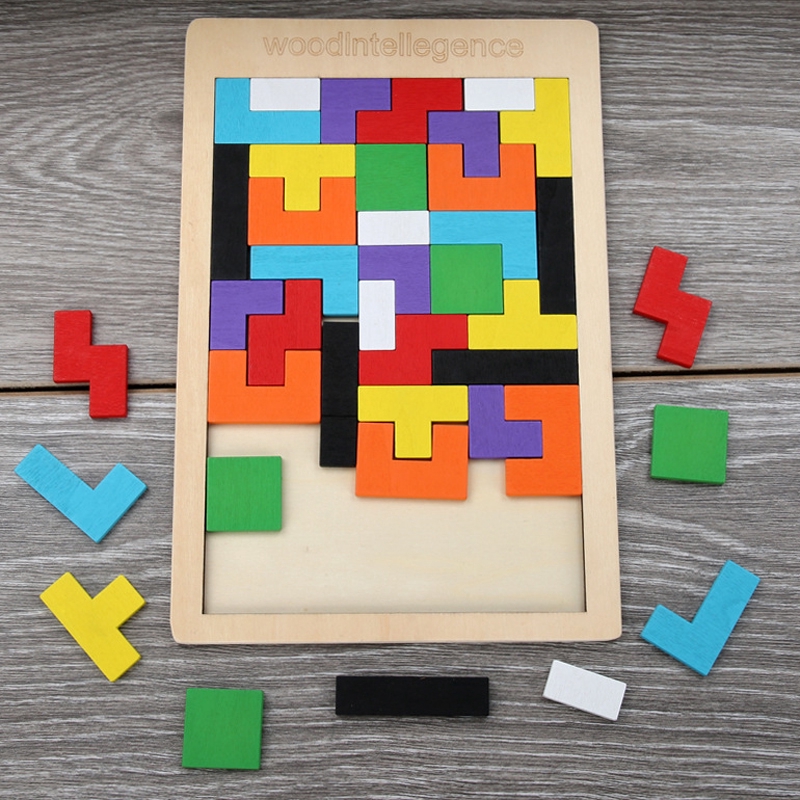 Đồ Chơi Gỗ Montessori - Bảng Xếp Hình Bằng Gỗ Tetris Cao Cấp đầy màu sắc cho bé học tập và vui chơi