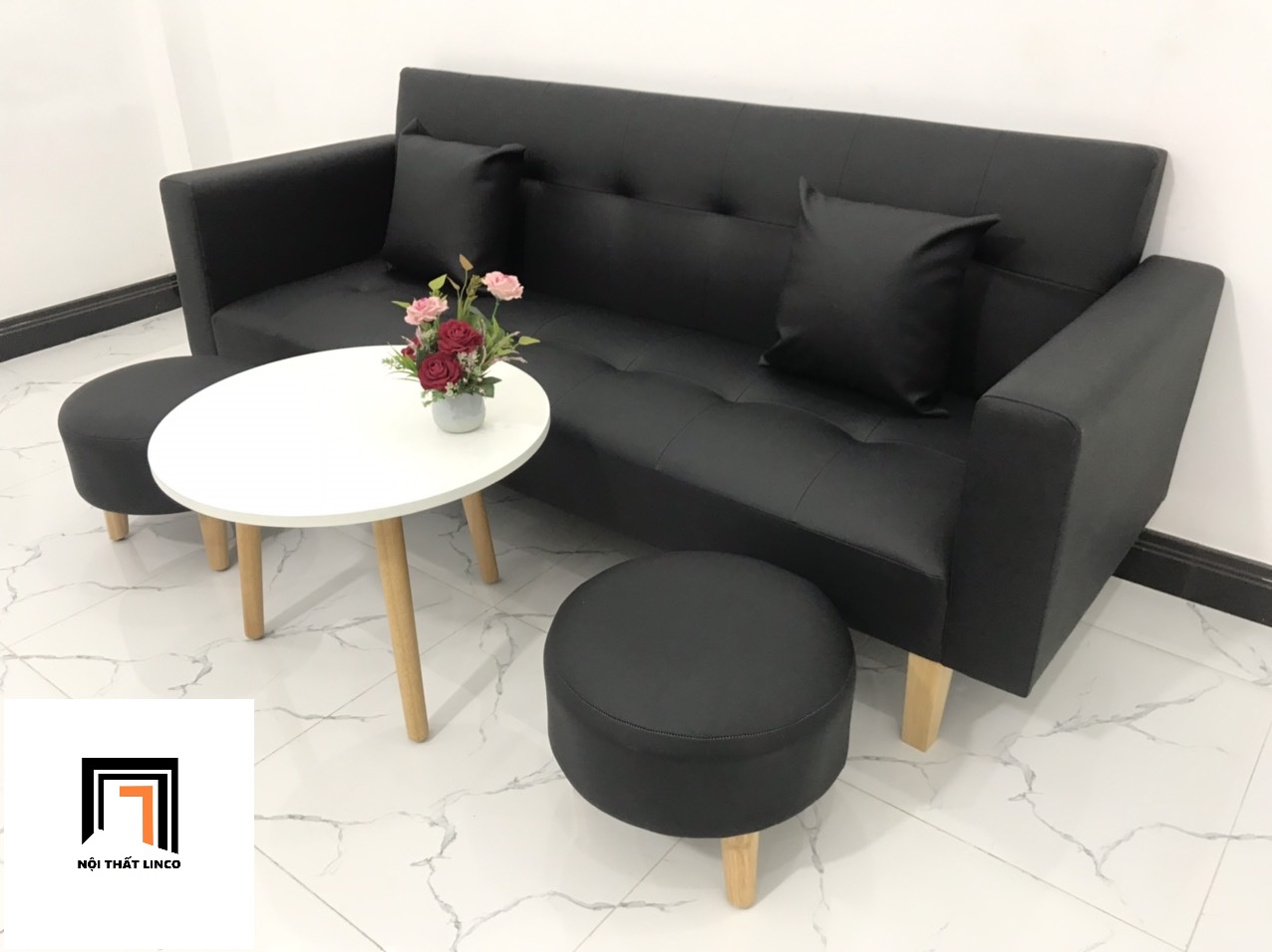 Bộ bàn ghế sofa giường nằm màu đen nhiều kích cỡ