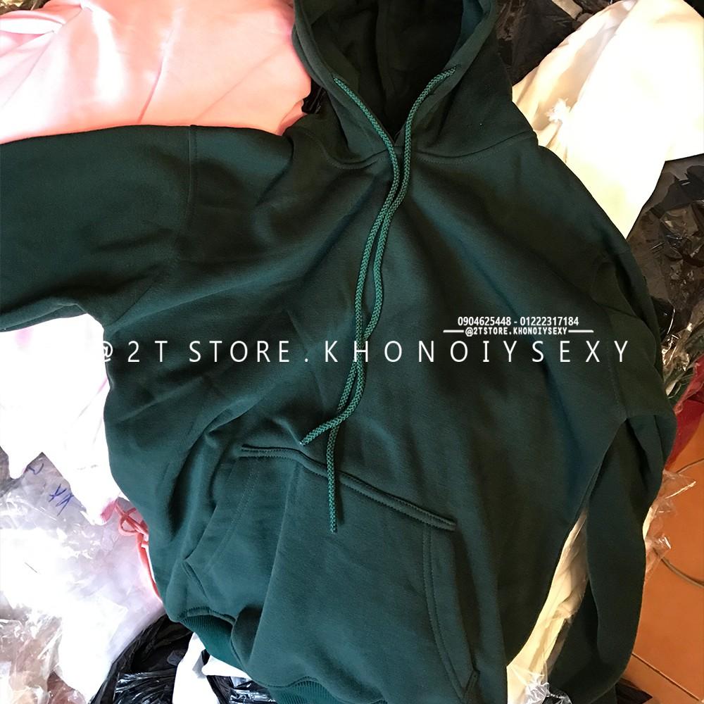 Áo hoodie unisex 2T Store H04 màu xanh rêu khoác nỉ chui đầu nón 2 lớp dày dặn đẹp chất lượng